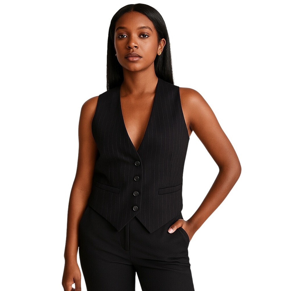 ZARA Blackโ Pinstripe Tailored Vest Waistcoat Officecore Career Size XS